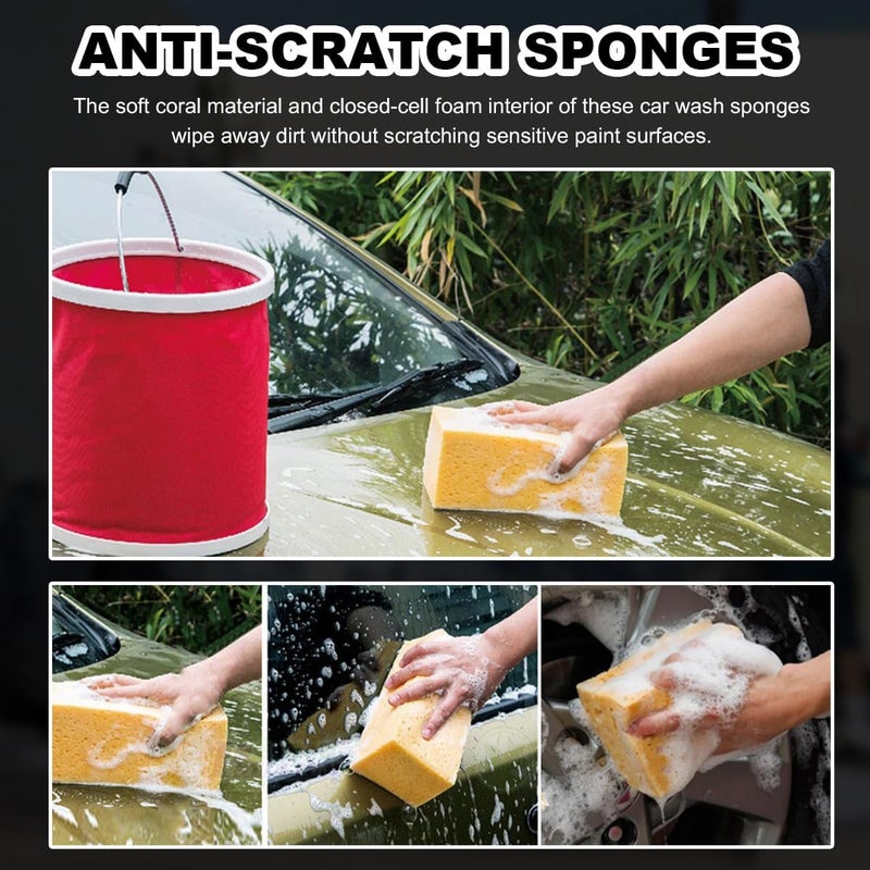 SHMZK 5PCS Car Wash Sponges, 8.5"×4.4"×3.5" Large Extra Soft Coral Non Scratch Sponge, Car Cleaning Cellulose Sponge Thick Foam Pad for Washing Window Sensitive Surfaces (Coffee) - Image 3